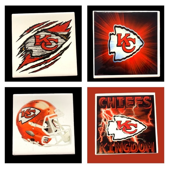 - 🔲 Set of 4 Kansas City Chiefs Ceramic Tile Coasters - Picture 1 of 12
